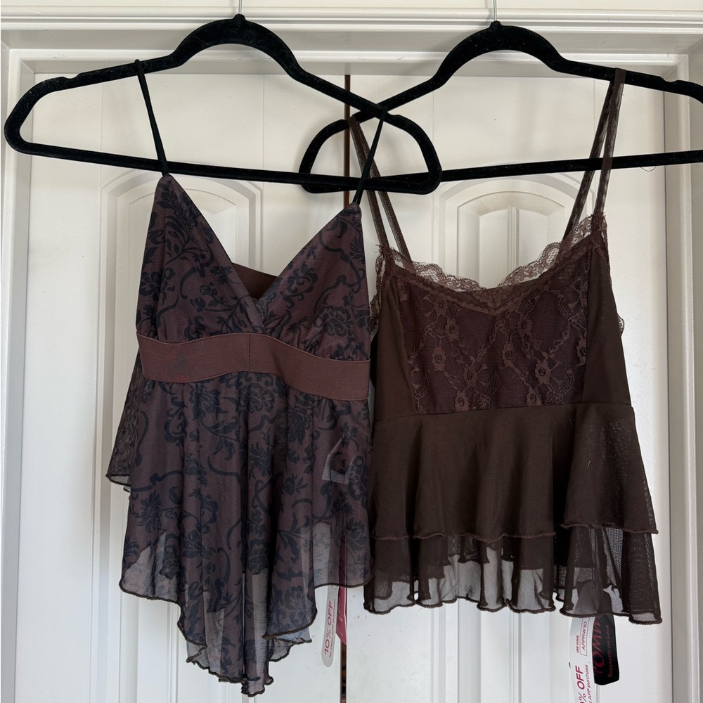 ROMWE Brown and Black Lace Tank Tops